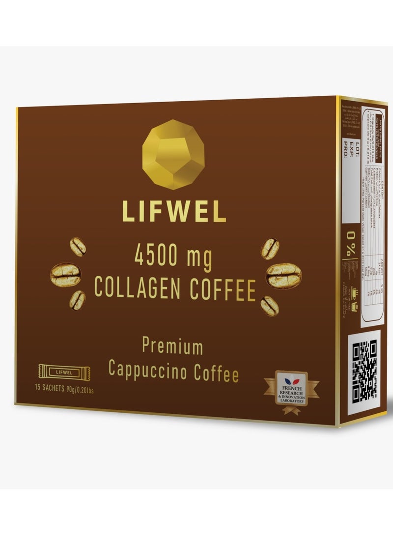 Lifwel Collagen Coffee 4500 mg – Hydrolyzed Collagen Coffee Sachets (15 Sachets) – Cappuccino | Sugar Free | Gluten Free | Lactose Free | Halal Certified - Image 1